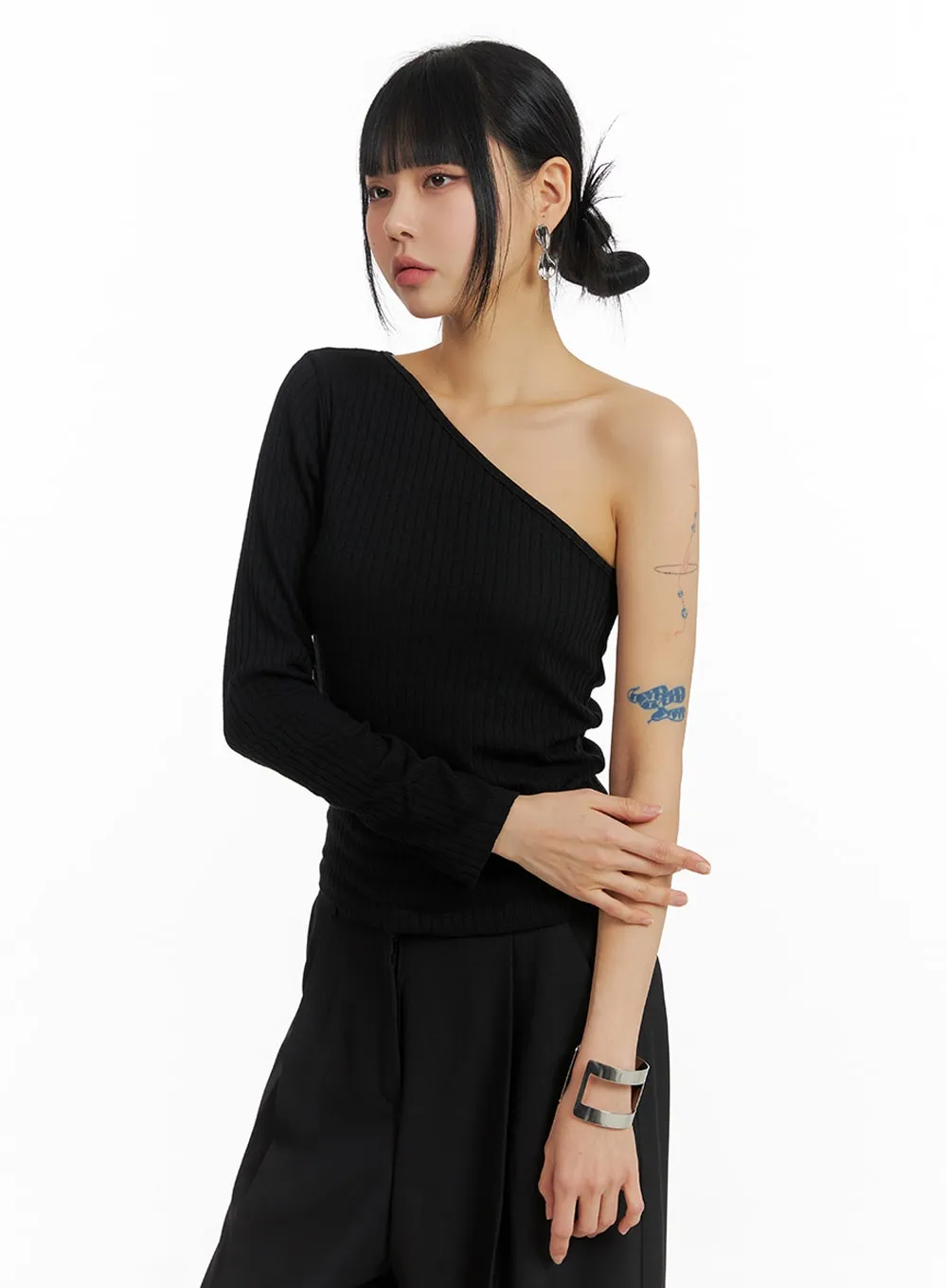 Knit One Shoulder Top in Solid Color - Style IM414