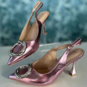 Sorento ELLINGHAM Pink Diamante Circle Slingback Heels