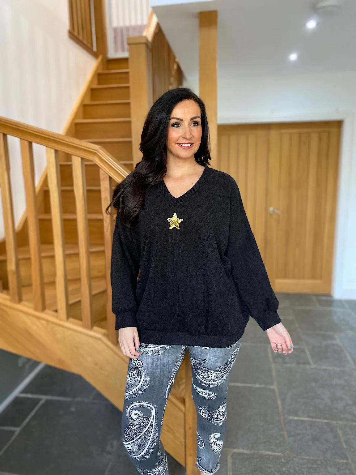 Sparkly Black Star Knit Sweater