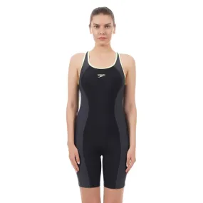 Speedo Women's Essential Splice Legsuit Black Oxid Grey Bright Zest.