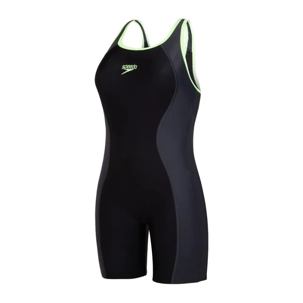 Speedo Women's Essential Splice Legsuit Black Oxid Grey Bright Zest.