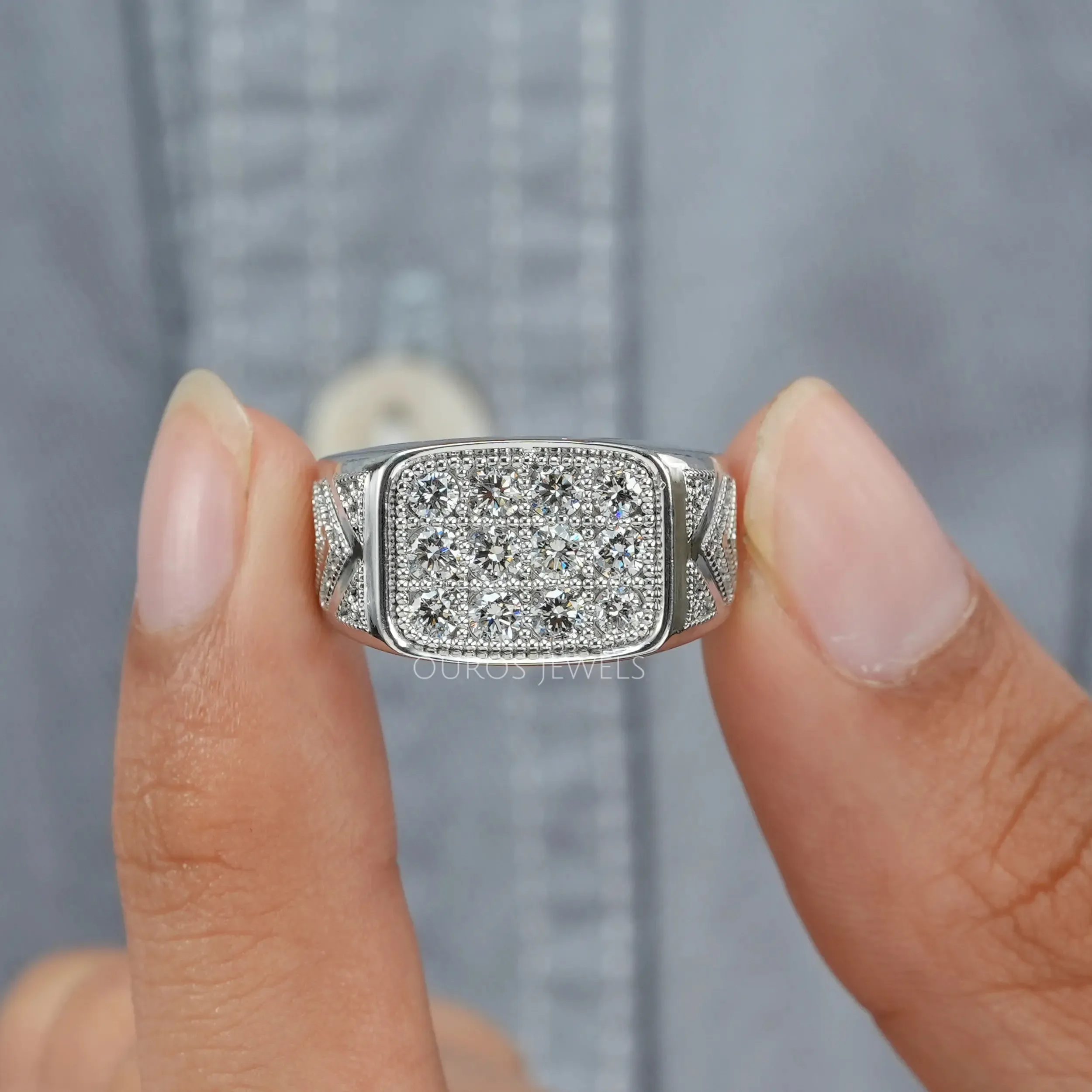 Men's Square Diamond Cluster Ring