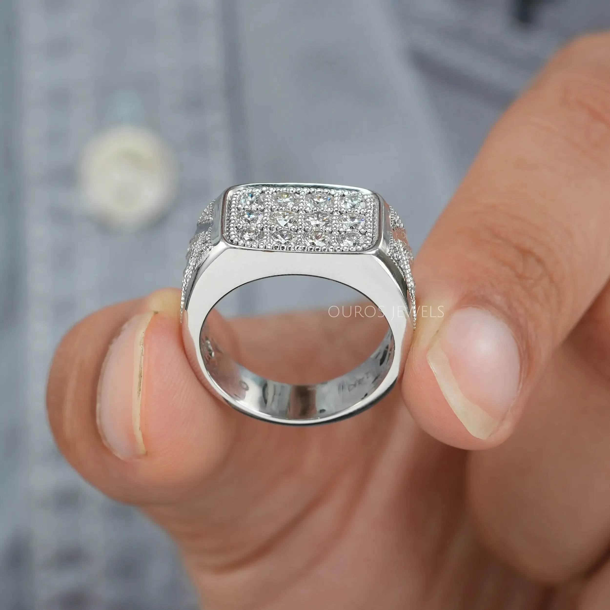 Men's Square Diamond Cluster Ring