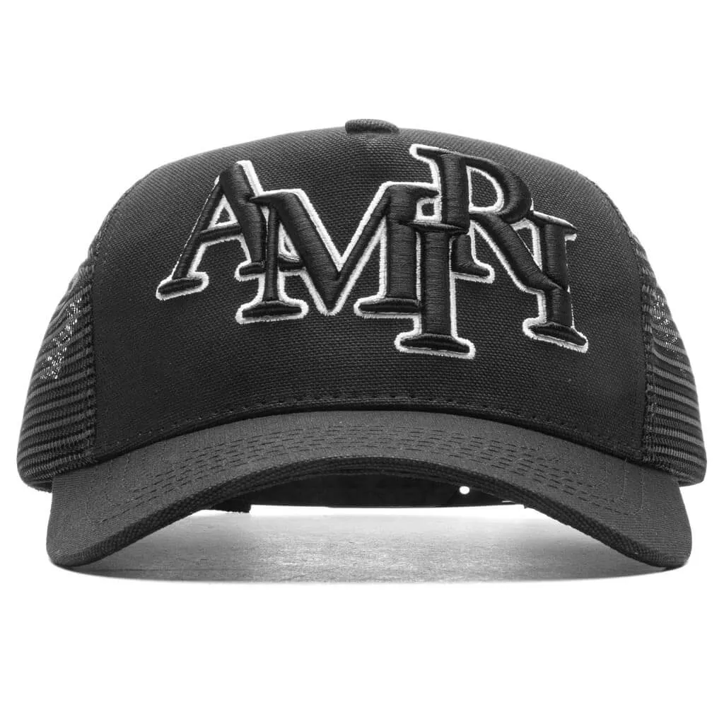 Staggered Logo Trucker Hat Black Alabaster