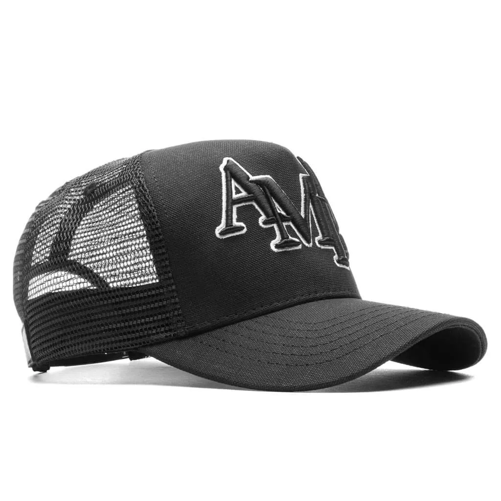 Staggered Logo Trucker Hat Black Alabaster