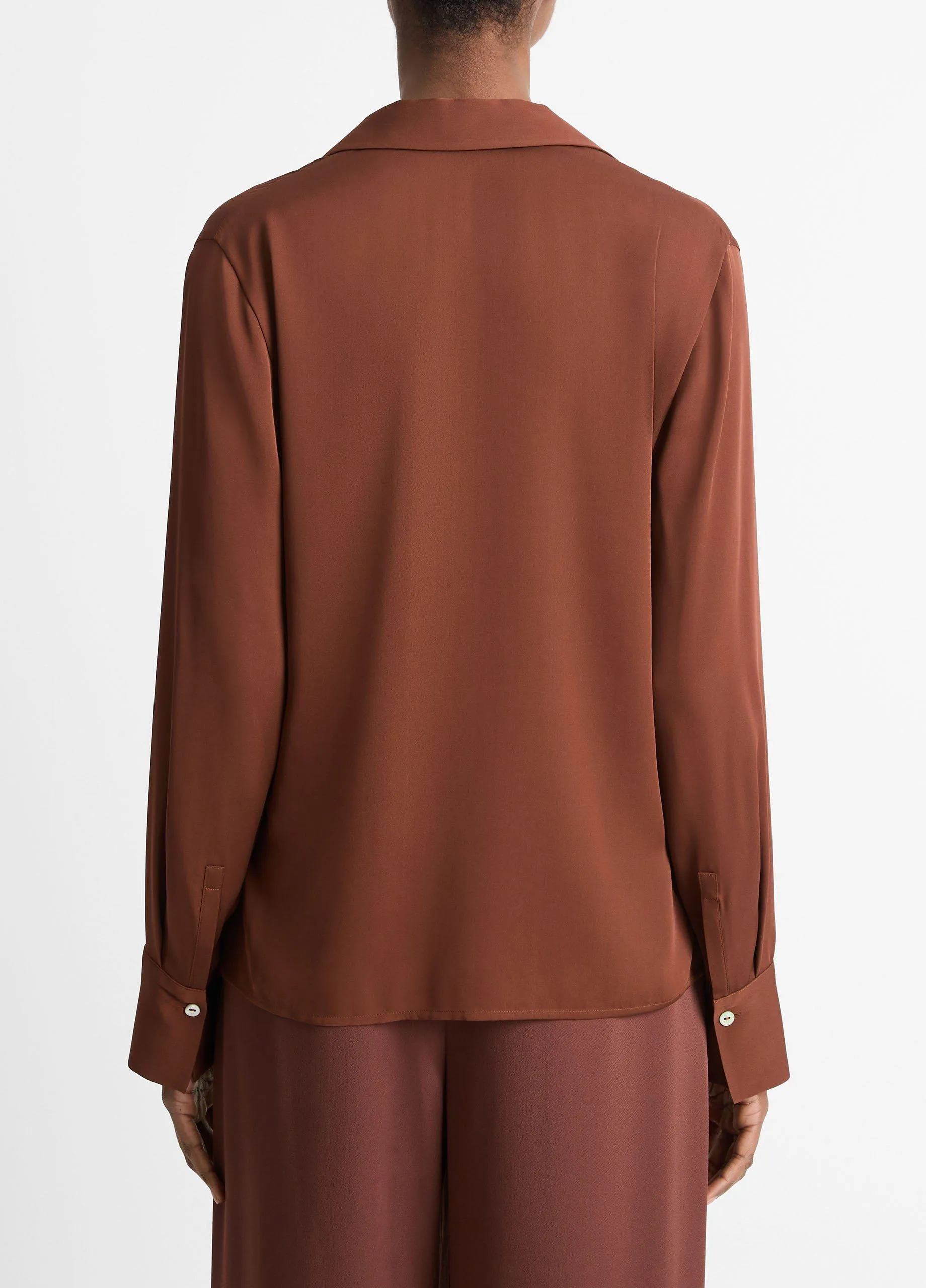 Stretch-Silk Long-Sleeve Polo Blouse