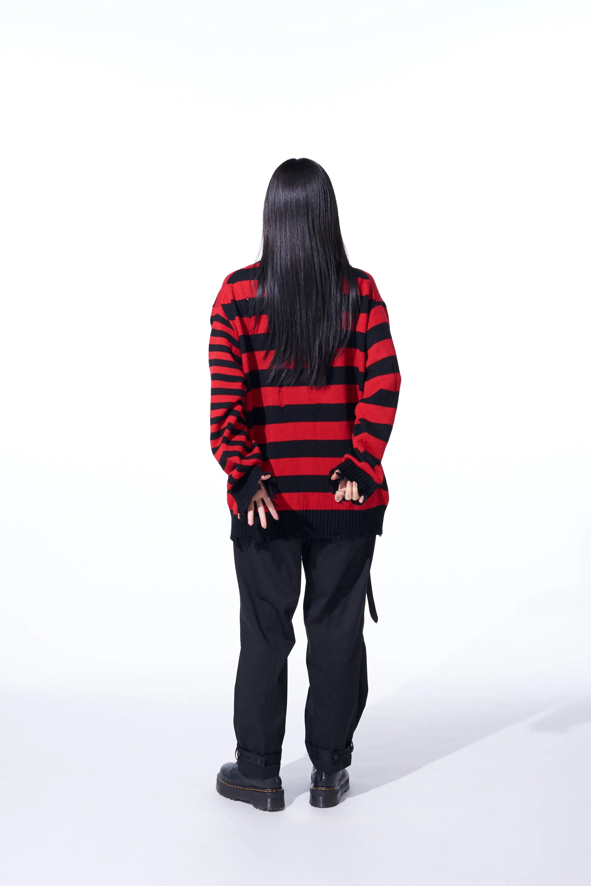 STRIPED PULLOVER KNIT WITH DAMAGED EDGES