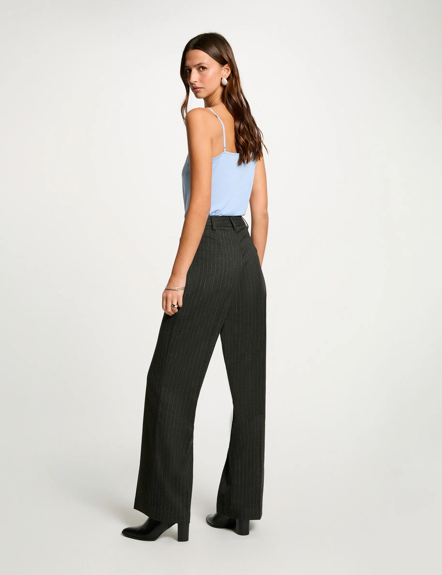 Striped wide leg trousers anthracite grey women