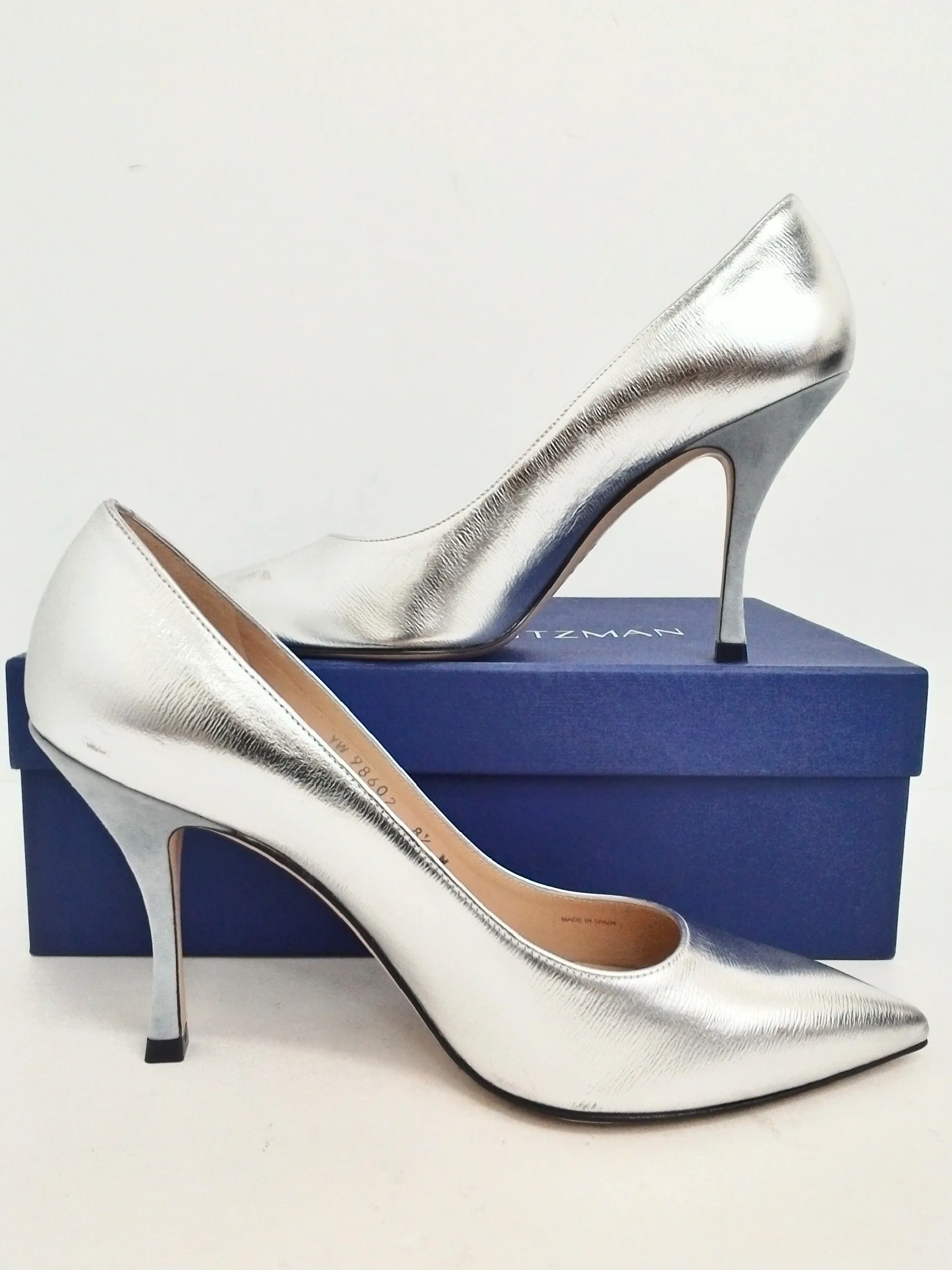 Stuart Weitzman Women's Nudistsong Pewter Glass Heels Size 8.5