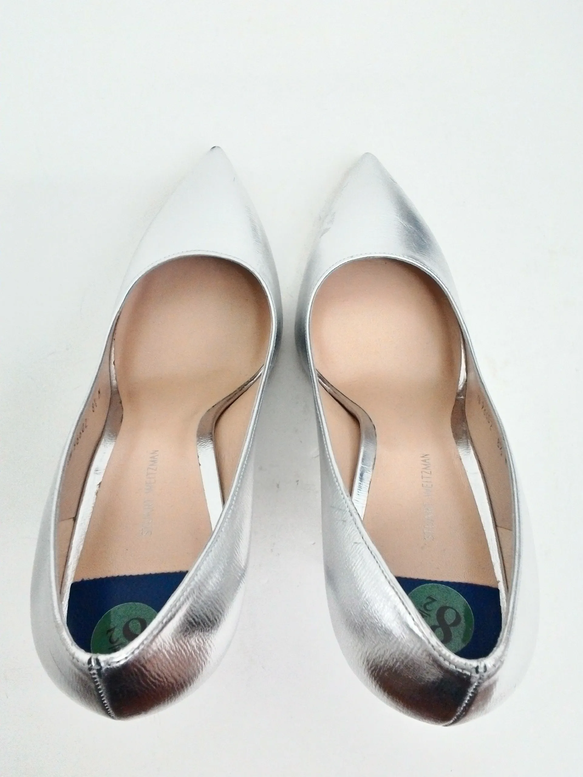 Stuart Weitzman Women's Nudistsong Pewter Glass Heels Size 8.5