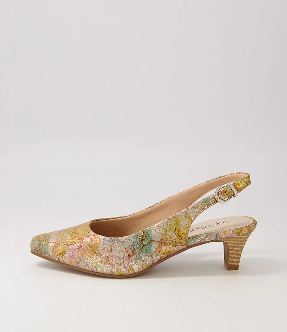 SUPERSOFT Linden2 Pewter Floral Leather Pump Heels