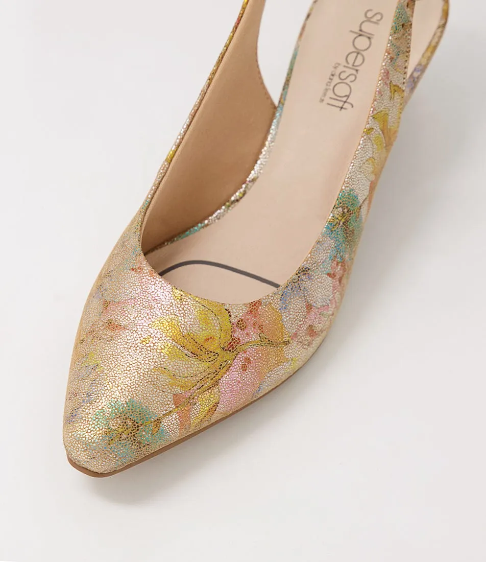 SUPERSOFT Linden2 Pewter Floral Leather Pump Heels