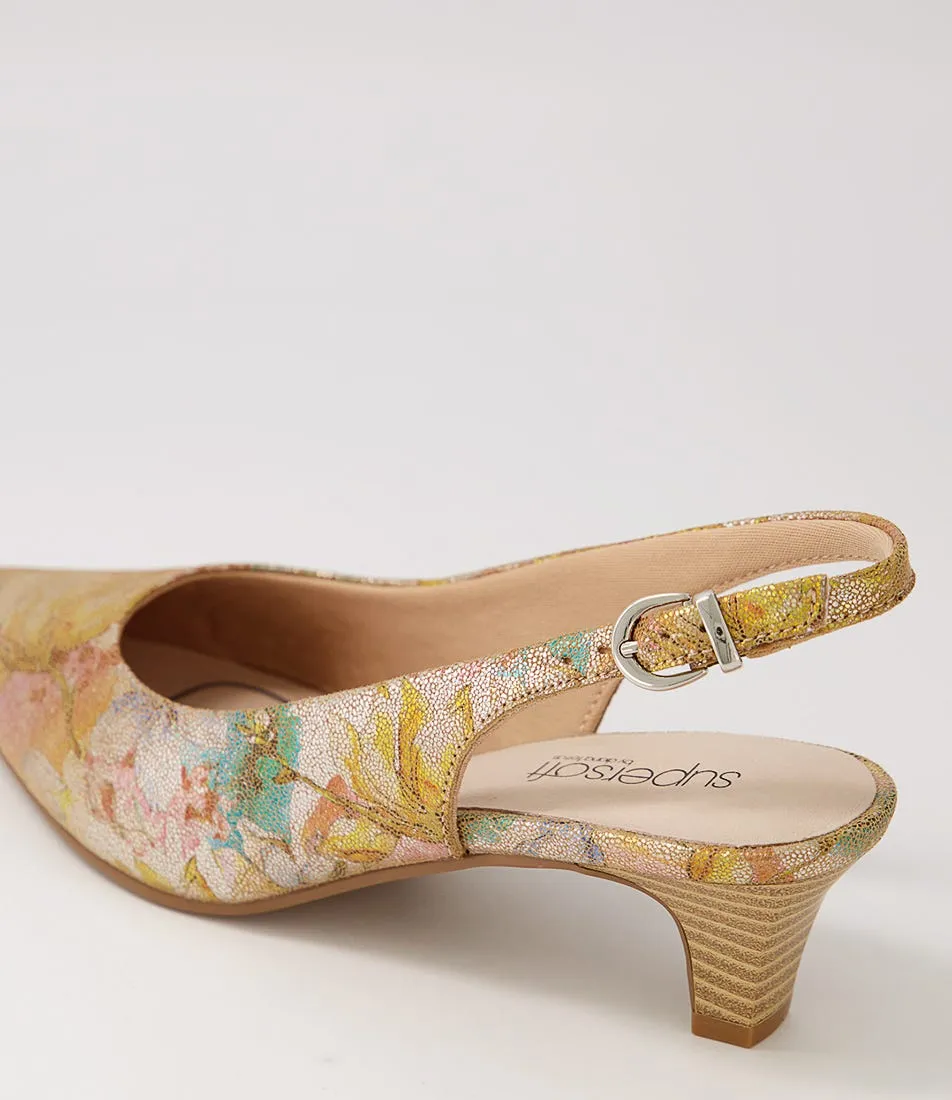 SUPERSOFT Linden2 Pewter Floral Leather Pump Heels