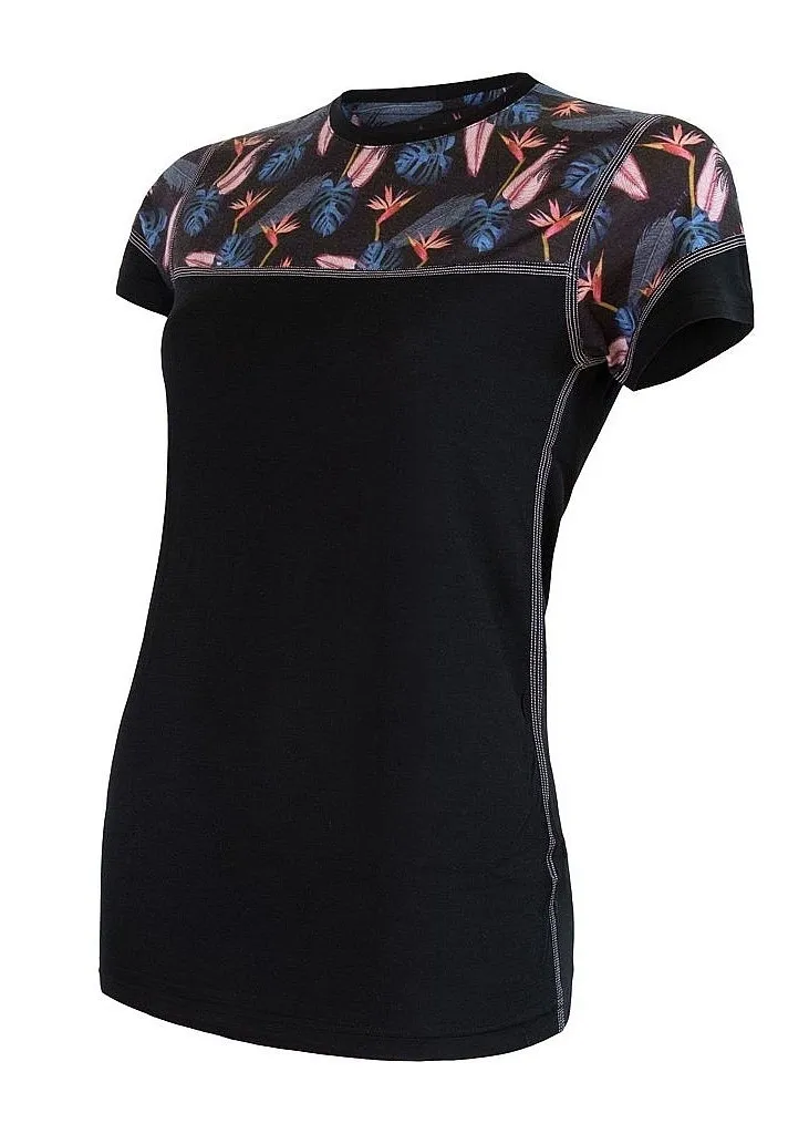 T-Shirt Sensor Merino Impress - Black/Floral - women´s