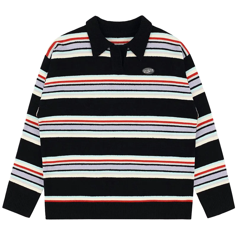 TAKA Original Cosmic Univ. logo-embroidered stripe fleece polo jumper