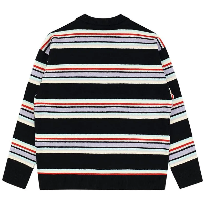 TAKA Original Cosmic Univ. logo-embroidered stripe fleece polo jumper