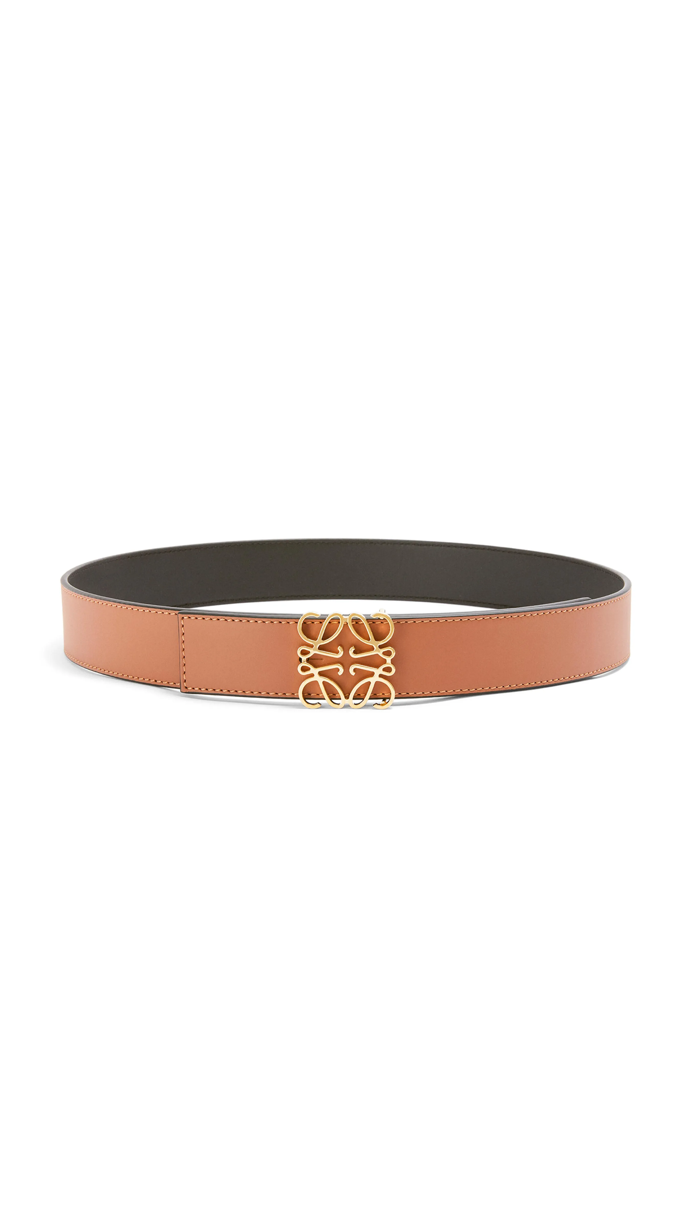 Tan Black Gold Reversible Anagram Smooth Calfskin Belt