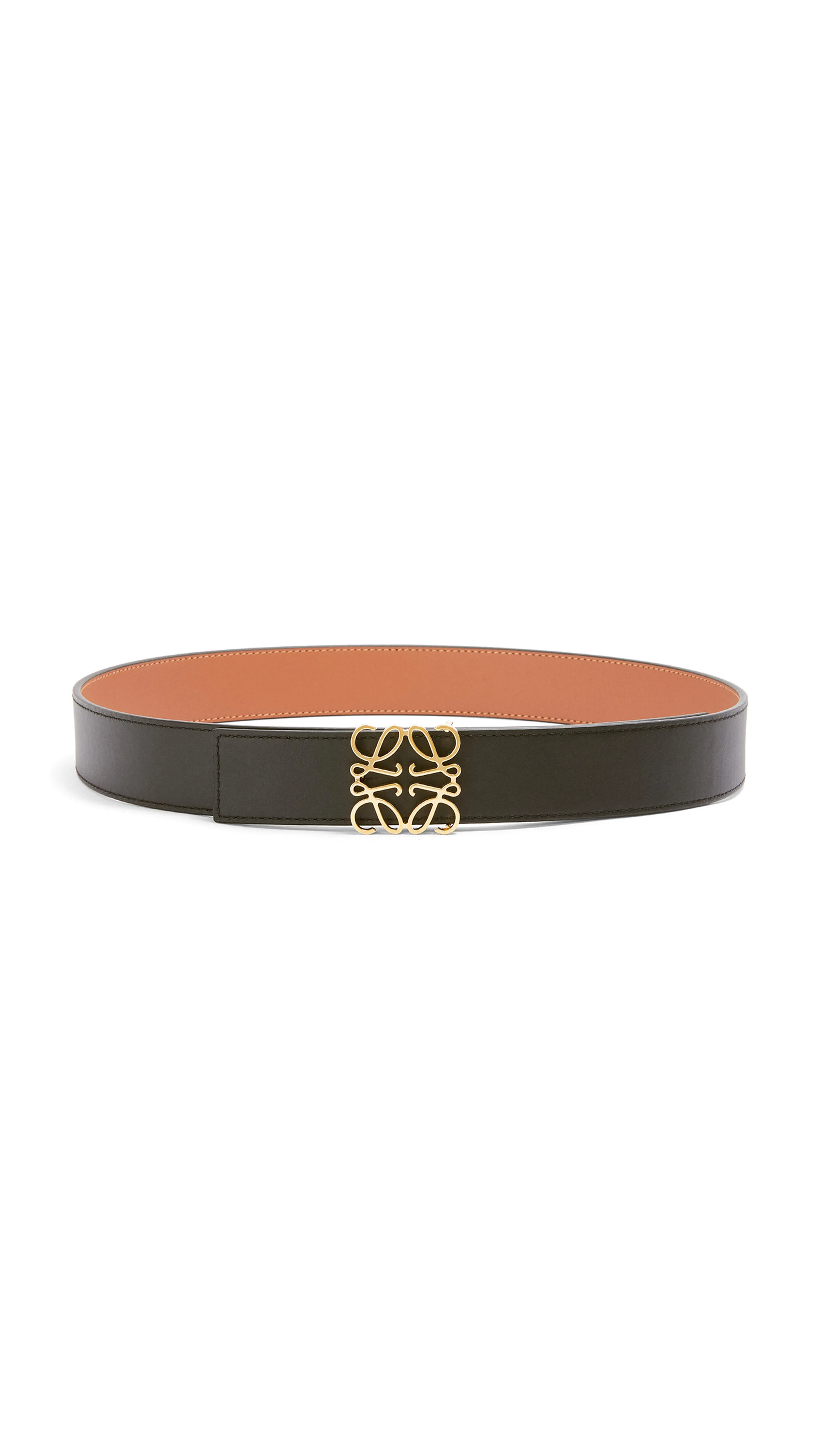 Tan Black Gold Reversible Anagram Smooth Calfskin Belt