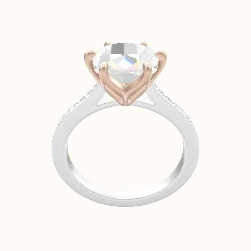 Tapered Channel Set Engagement Ring With Petal Six Prong Head