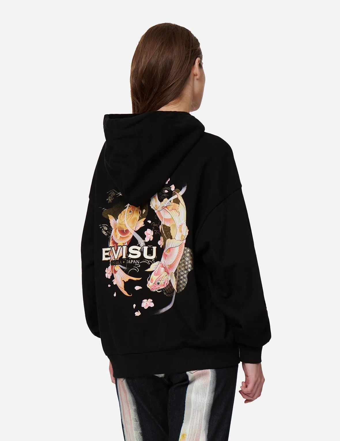 Tattoo Koi Print Hooded Sweatshirt