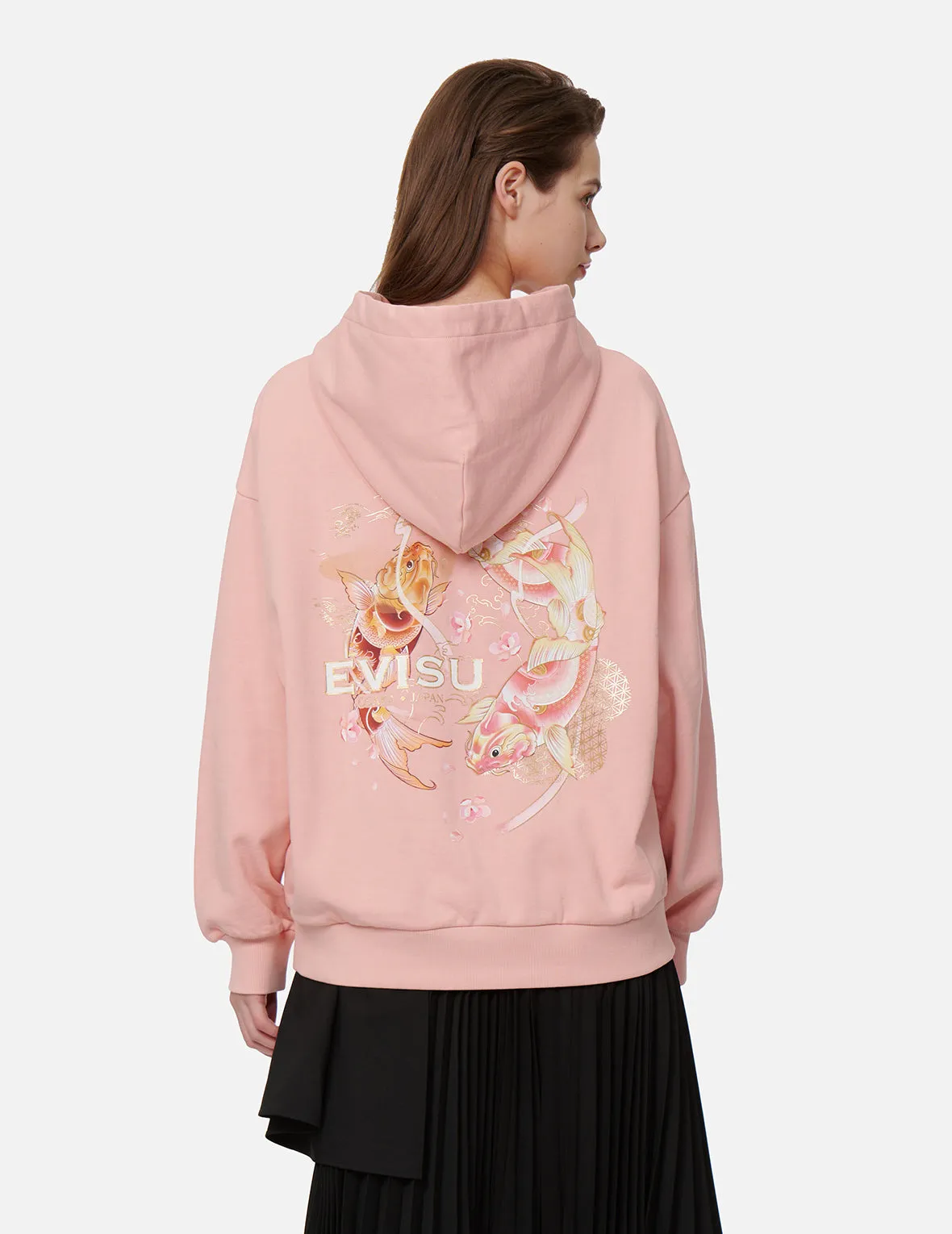 Tattoo Koi Print Hooded Sweatshirt