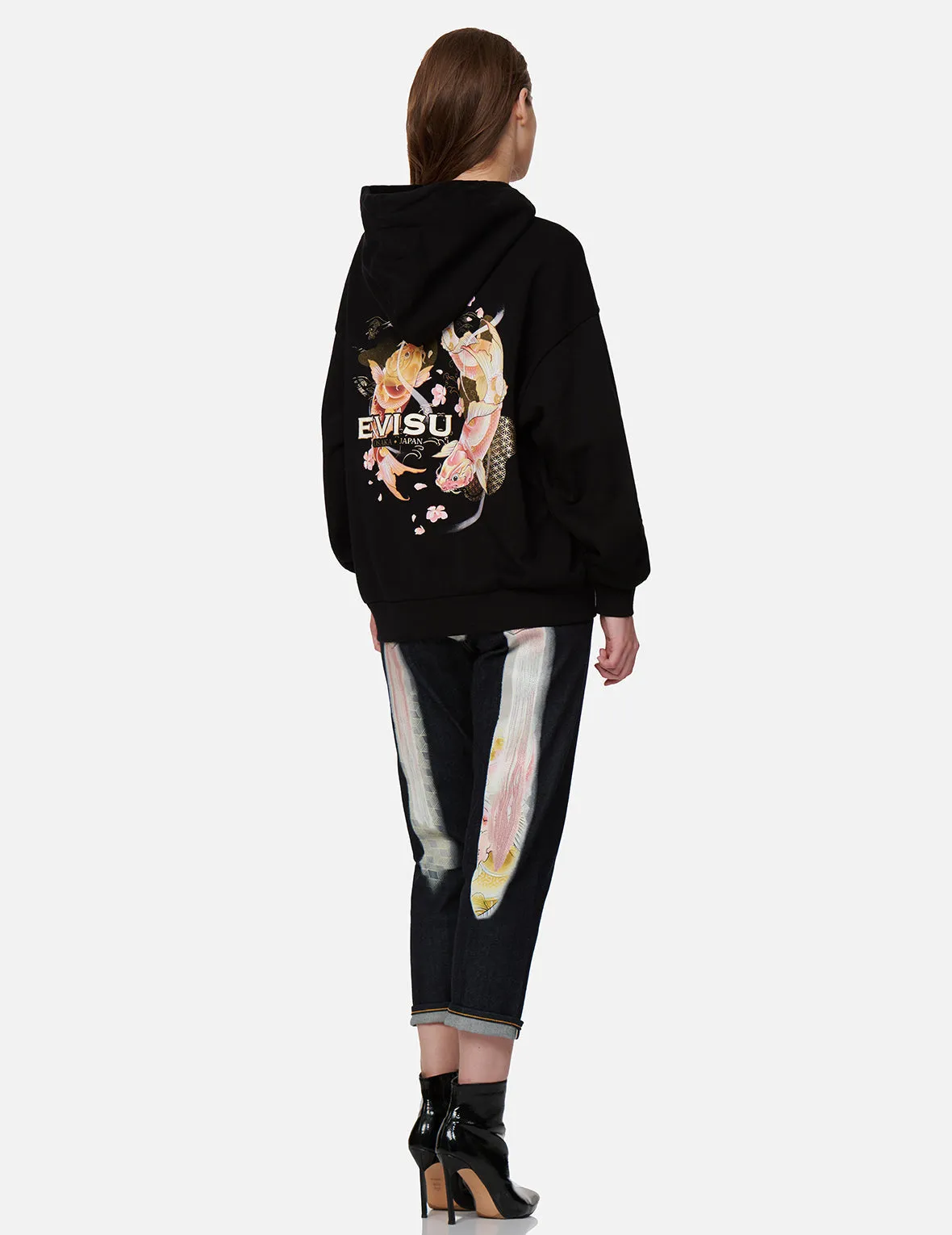 Tattoo Koi Print Hooded Sweatshirt