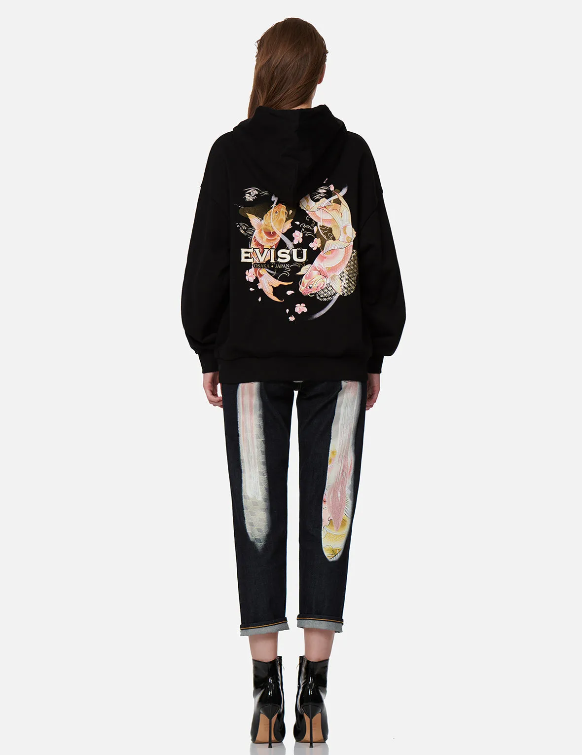 Tattoo Koi Print Hooded Sweatshirt