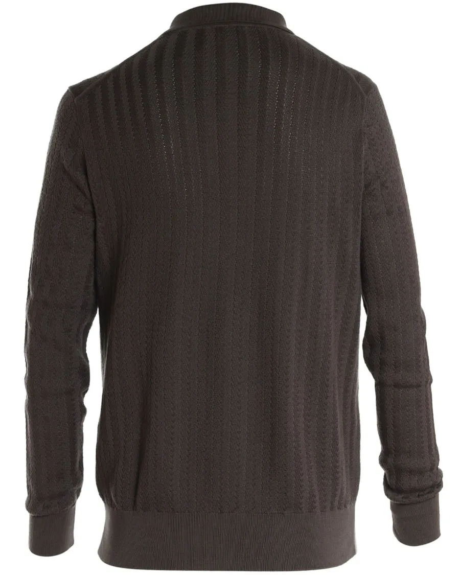 Taupe Sea Island Cotton Knit Long Sleeve Polo