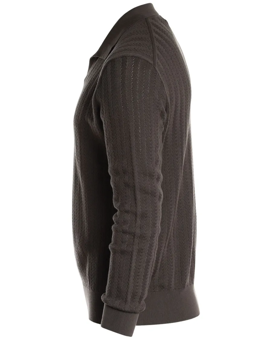 Taupe Sea Island Cotton Knit Long Sleeve Polo