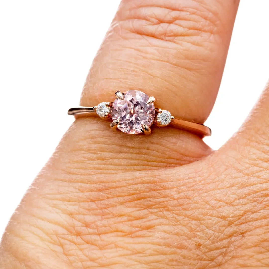 Tess - Three Stone Prong set Champagne Sapphire & Moissanite 10k Rose Gold Engagement Ring, Ready To Ship