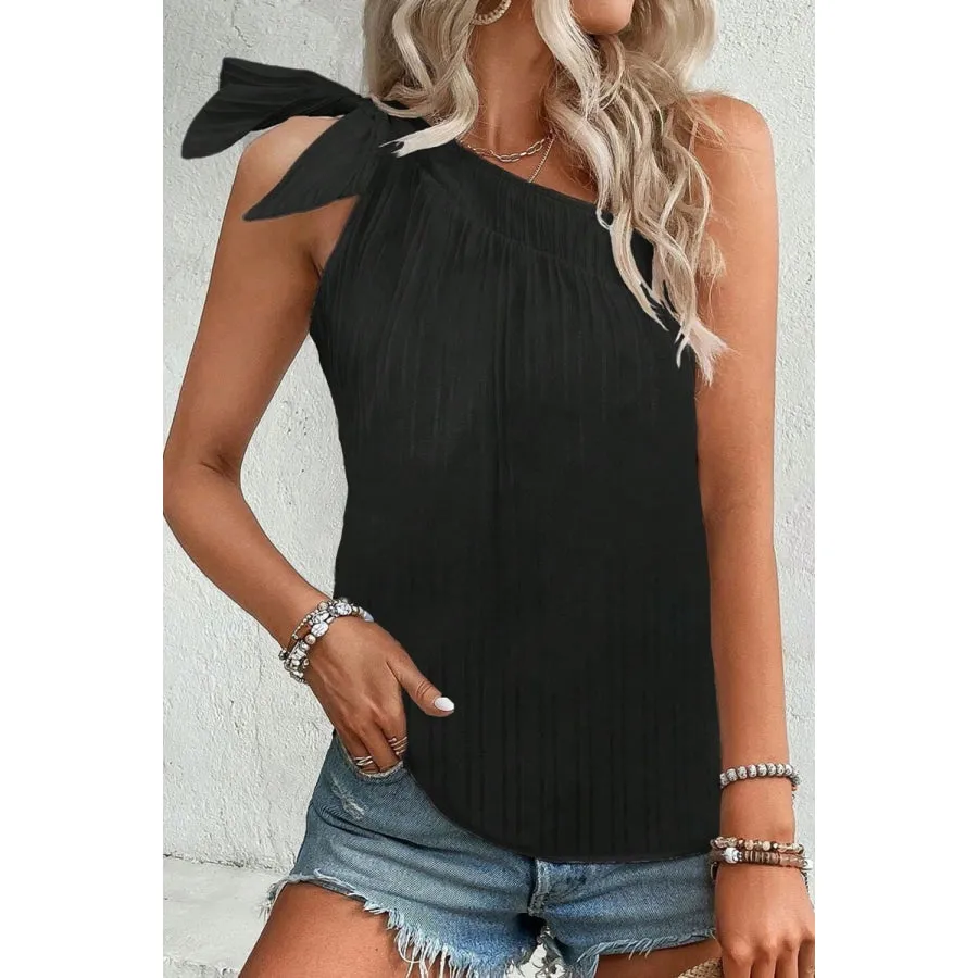 Textured Tied One Shoulder Tank