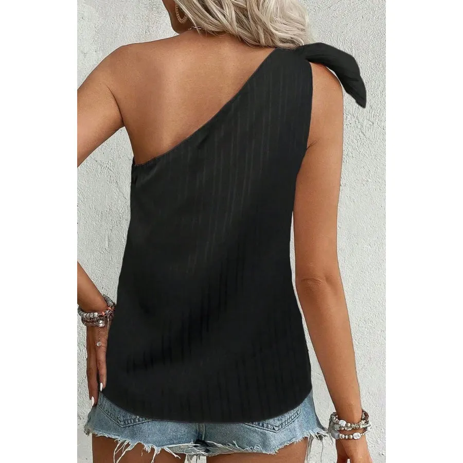 Textured Tied One Shoulder Tank