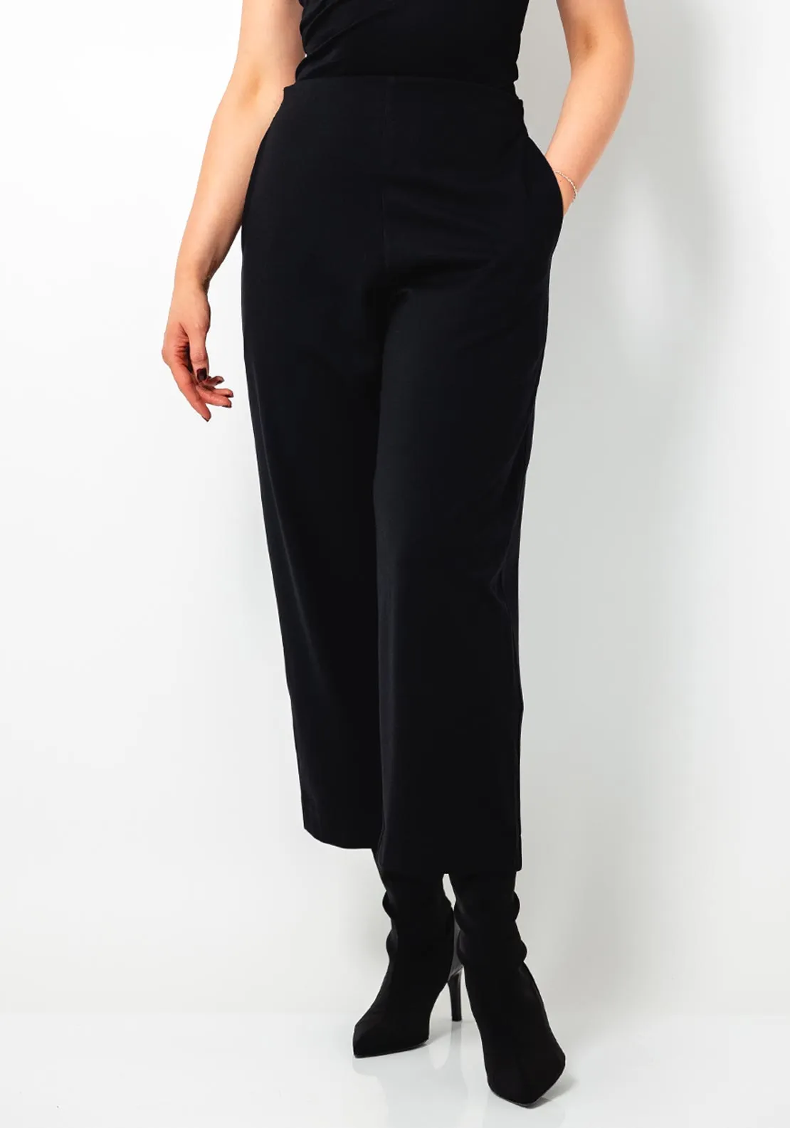 Thanny Tapered Cropped Jersey Trousers, Black