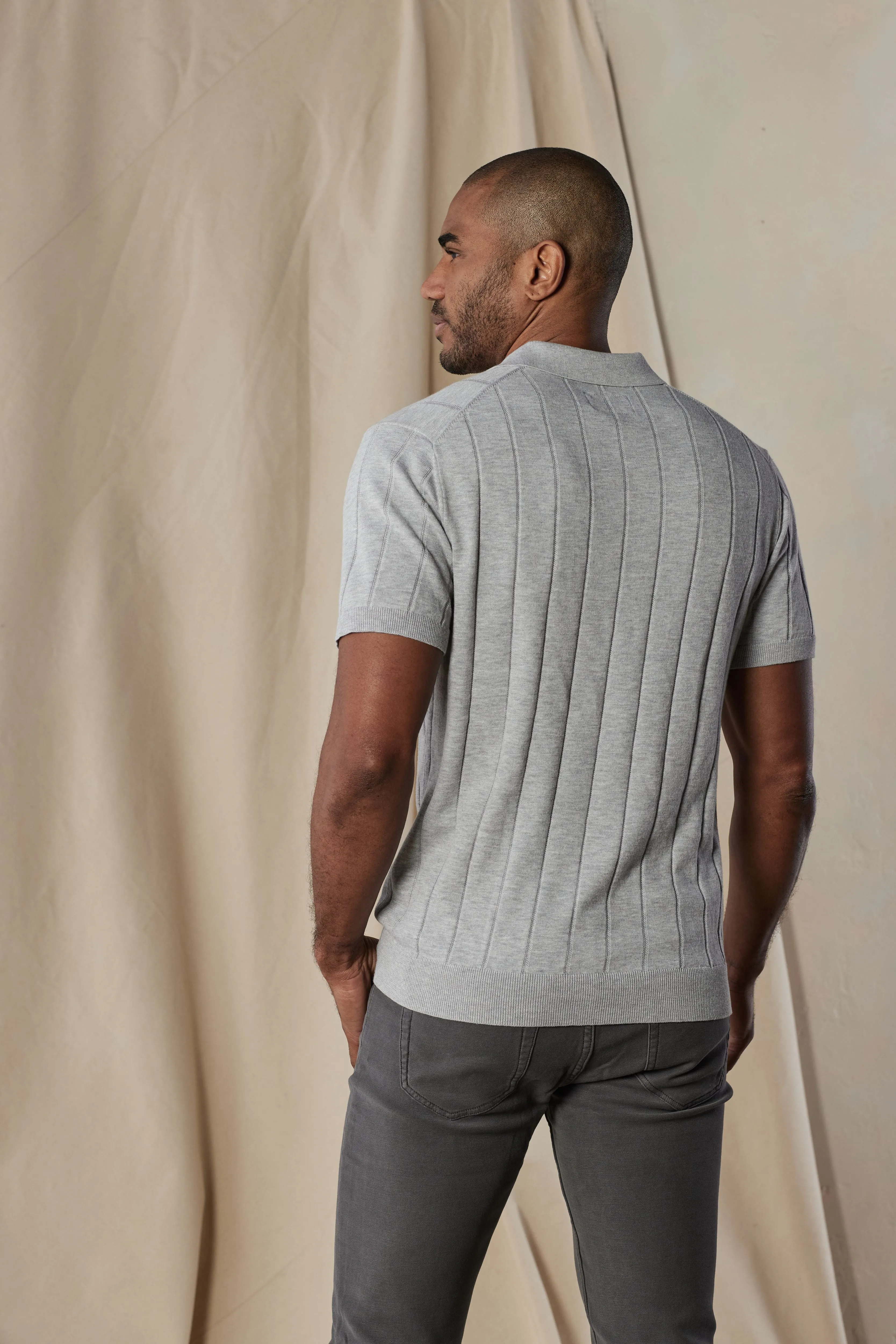 The Normal Brand Robles Rib Stitch Polo In Heather Grey