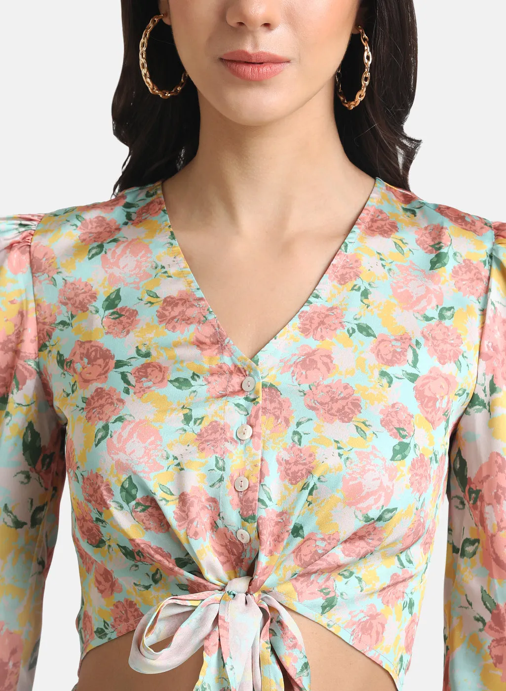 Tie-Knot Detailed Puff Sleeves Blouse