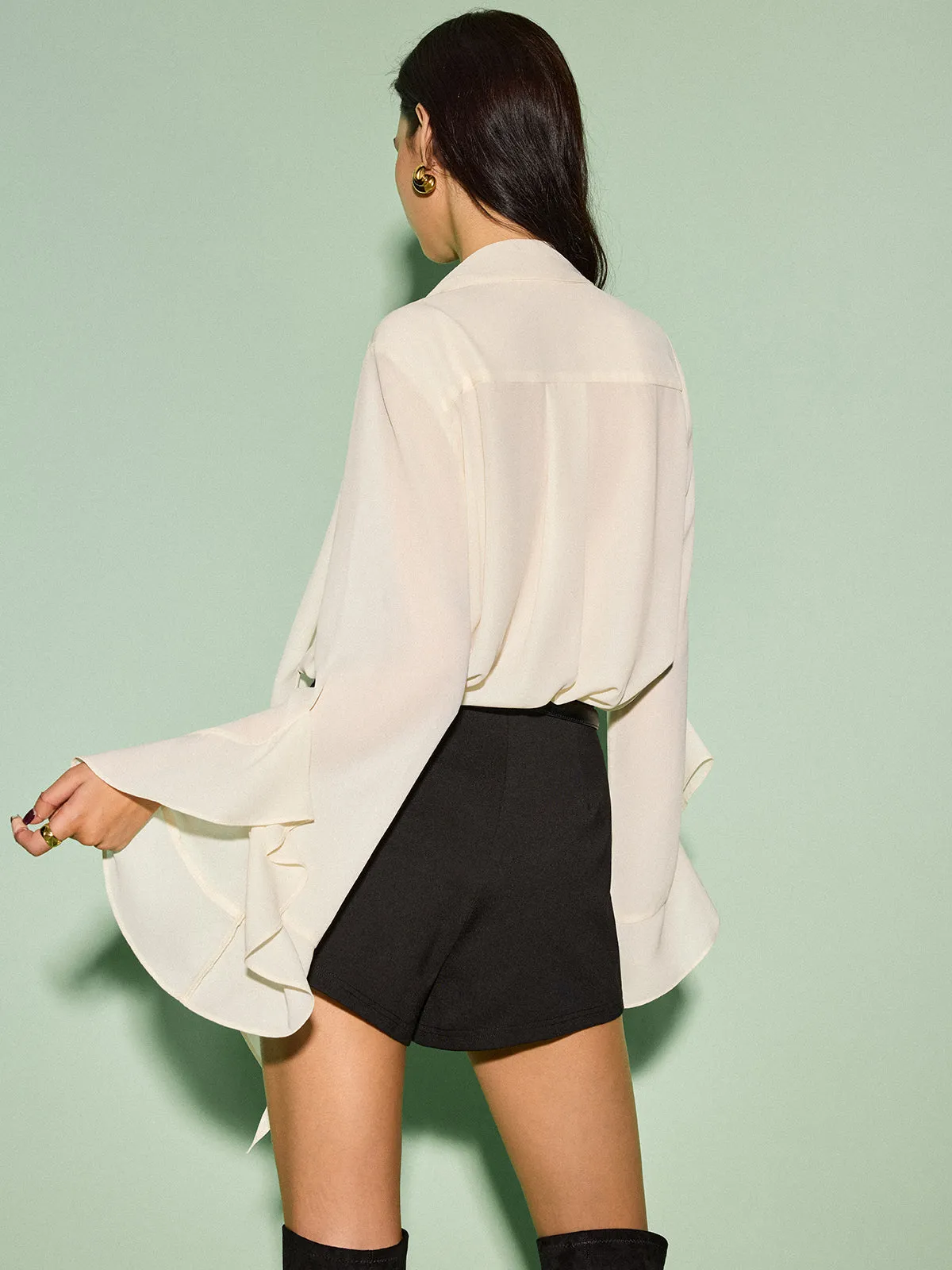 Tie Neck Chiffon Ruffle Shirt