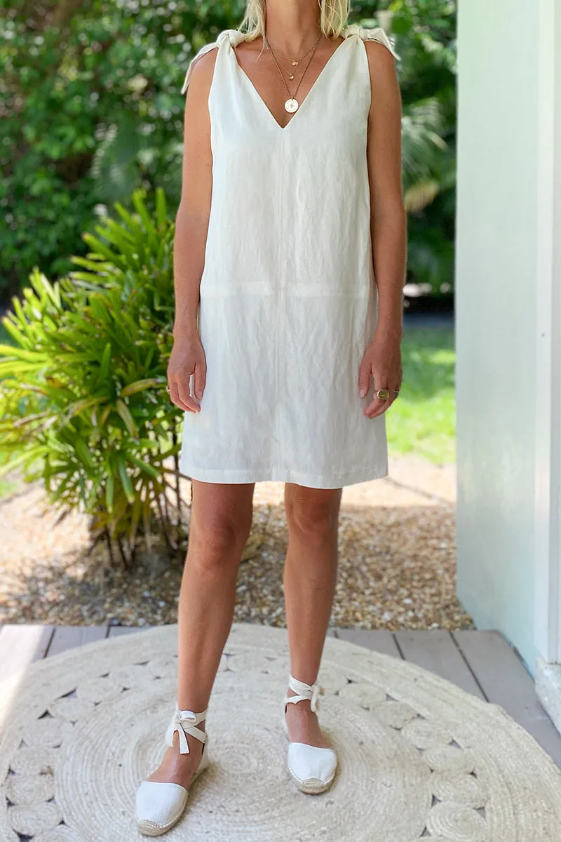 Tie Shoulder Mod Dress - Ivory Linen