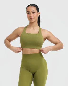 Olive Green Timeless Wide Strap Sports Bra