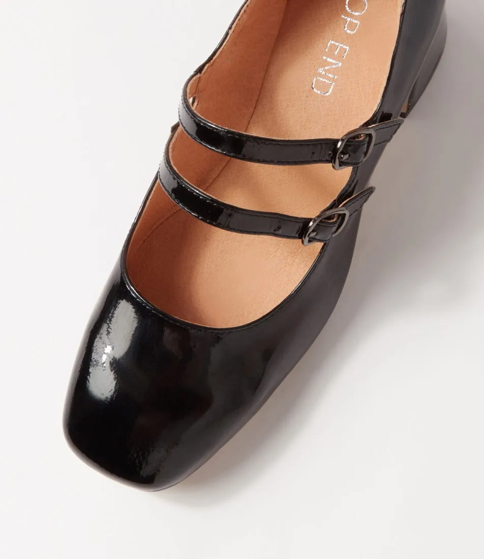 TOP END Fiyona Black Patent Leather Mary Jane Heels