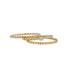 Twisted Band Ring Set - White Diamond / 14k Yellow Gold