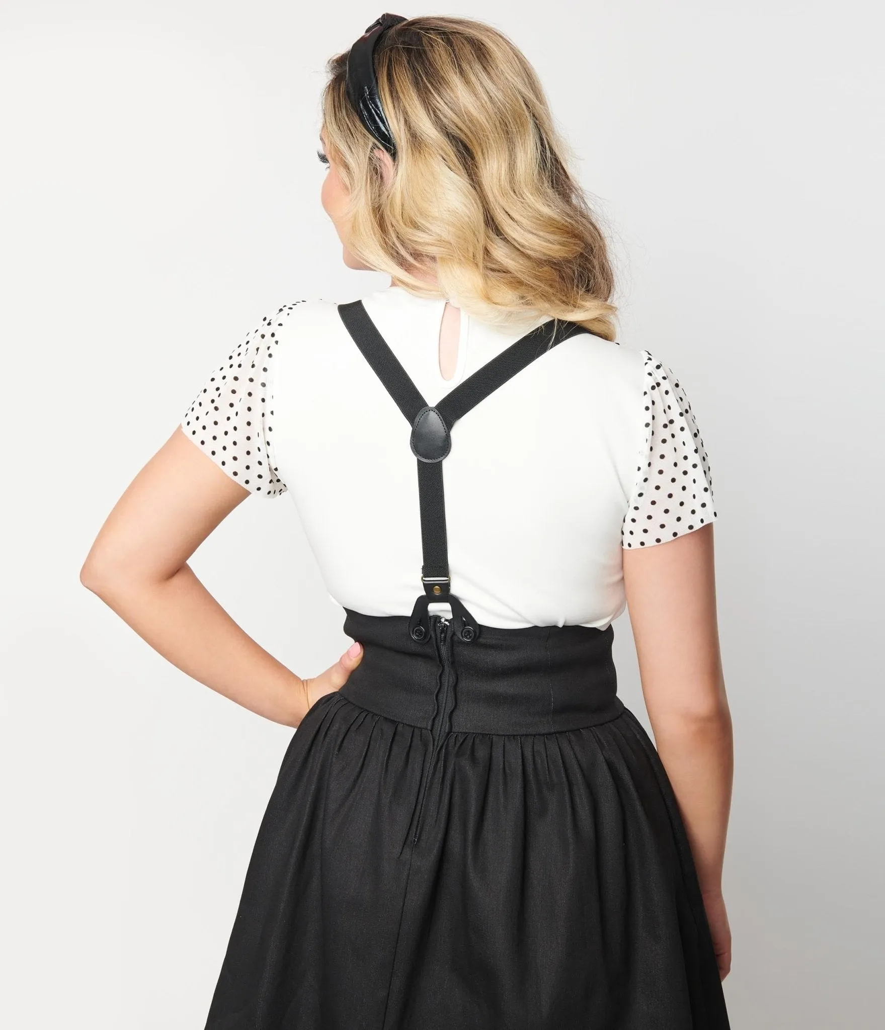 Vintage White Black Polka Dot Mesh Sleeve Top