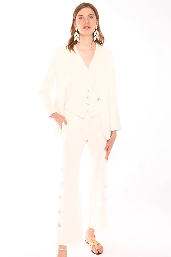 Vilagallo NATALIA WHITE TAYLOR LINEN TROUSERS