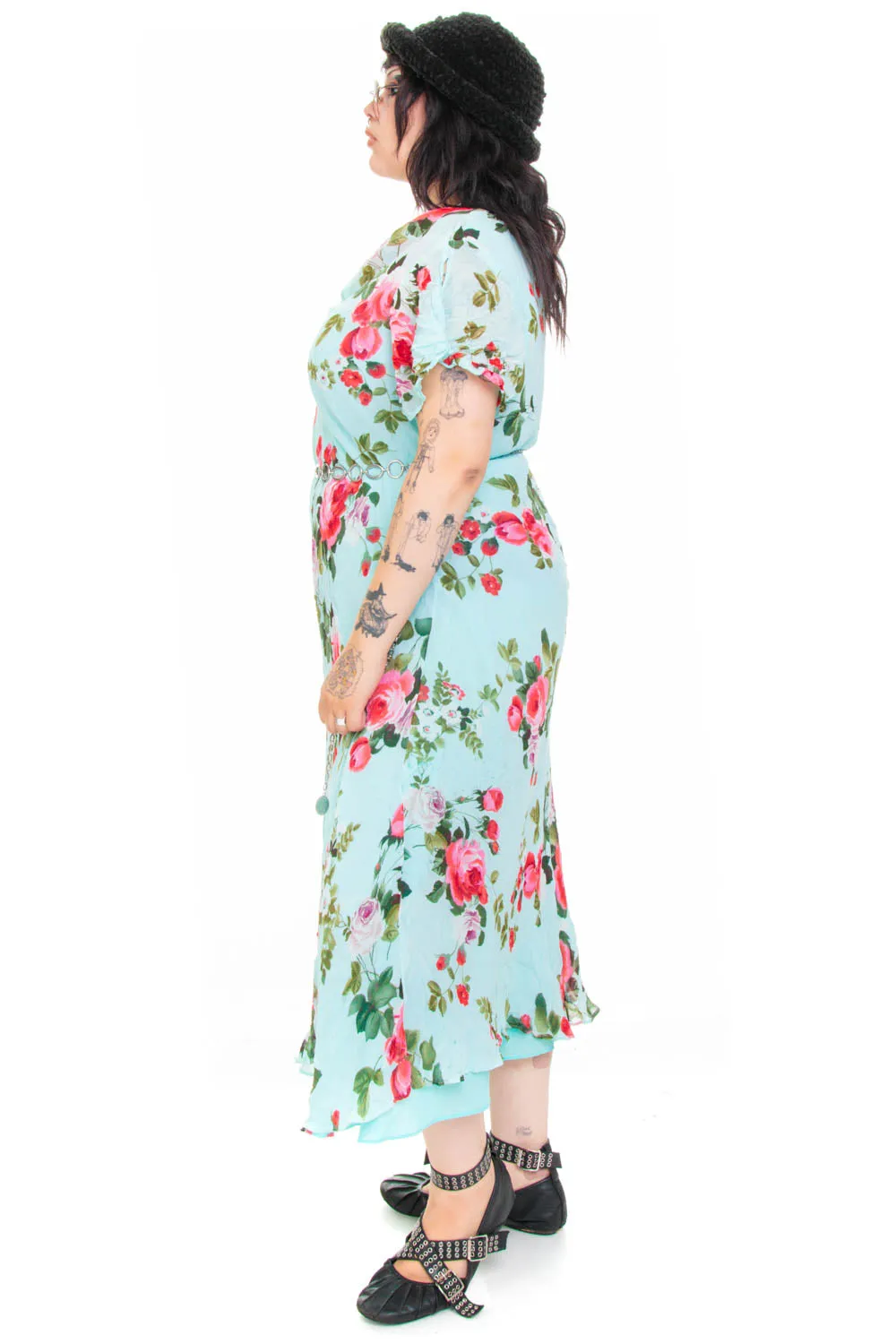 Vintage 90's Delicate Blue Floral Maxi Dress - XL/2X/3X