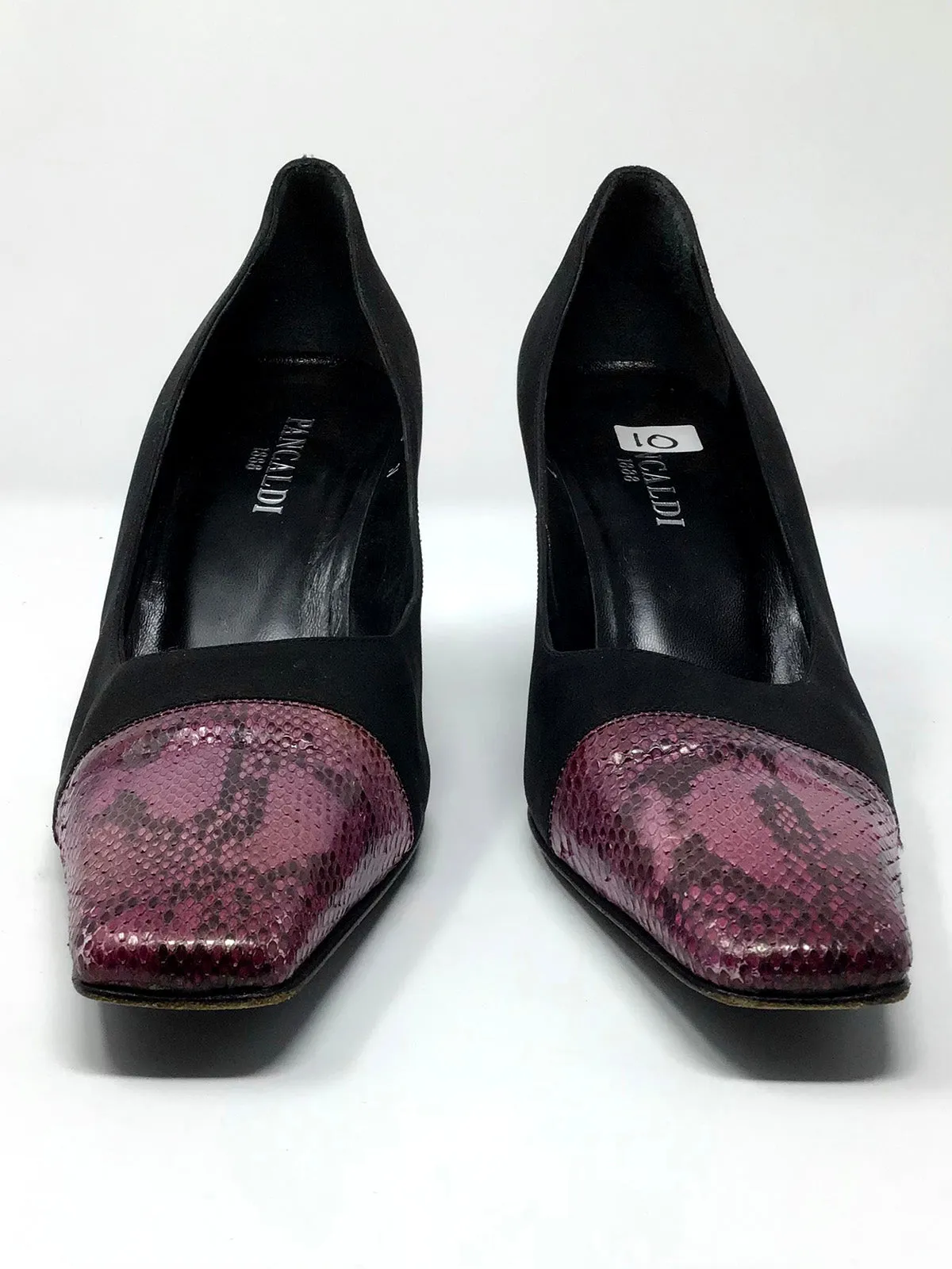 Vintage Pancaldi 1888 Size 10N Black & Purple Snakeskin Heels