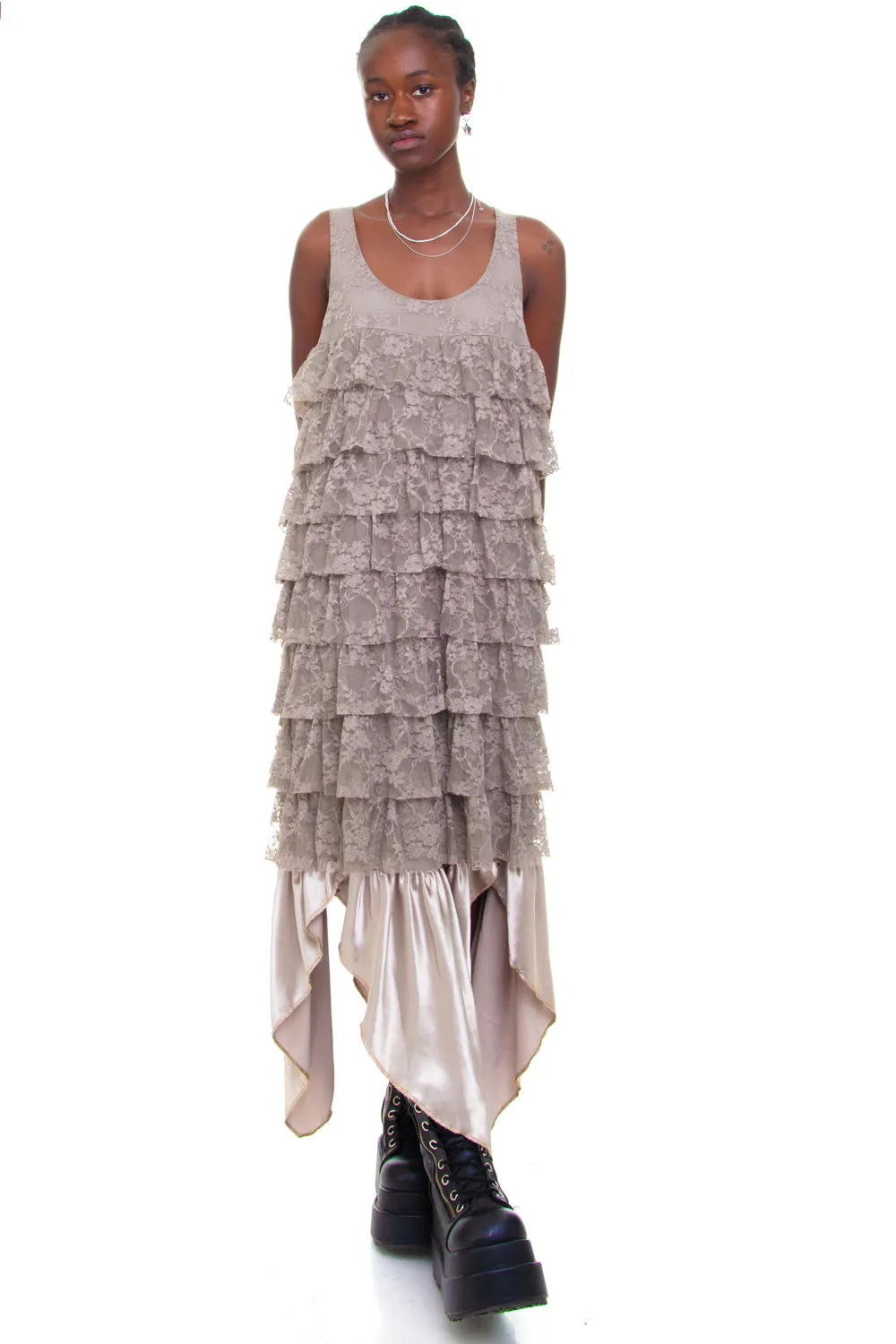 Vintage Y2K Whimsical Lace Grey Tank Dress - OSFM