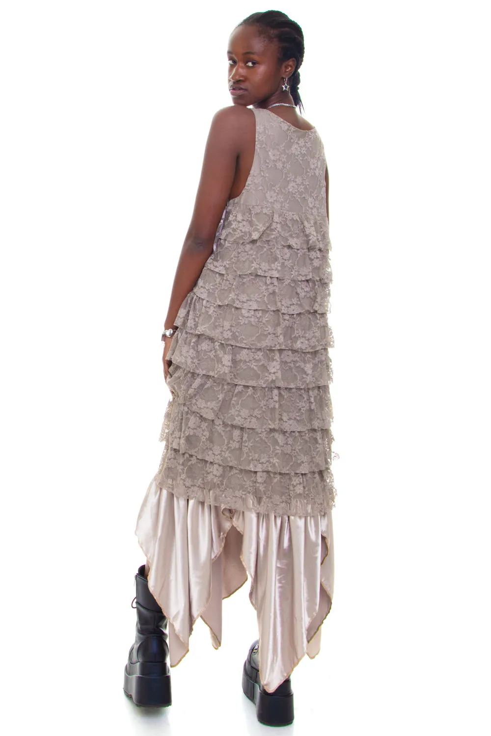 Vintage Y2K Whimsical Lace Grey Tank Dress - OSFM