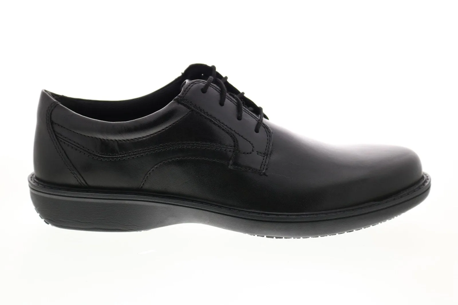 WADER PURE Mens Black Leather Plain Toe Oxfords