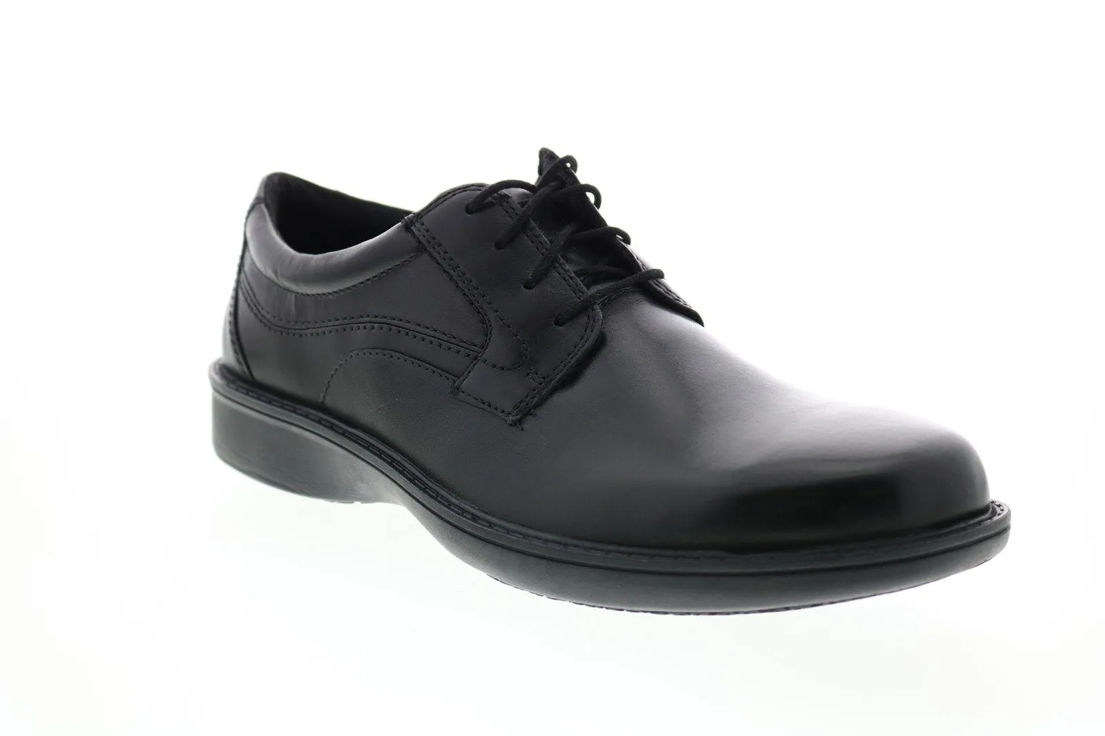 WADER PURE Mens Black Leather Plain Toe Oxfords