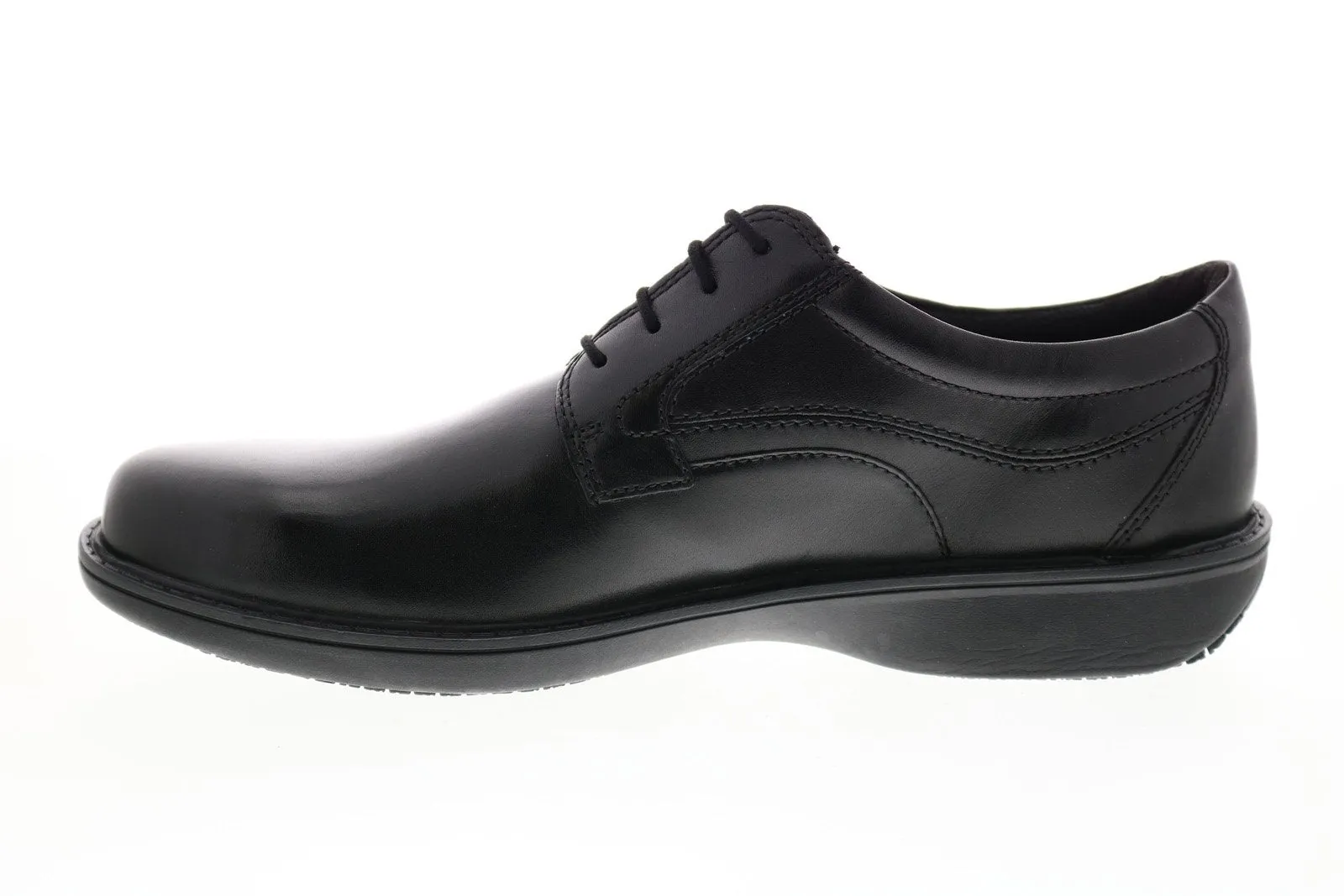 WADER PURE Mens Black Leather Plain Toe Oxfords