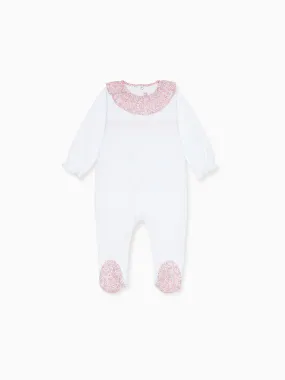 White Flora Baby Girl Smock Sleepsuit